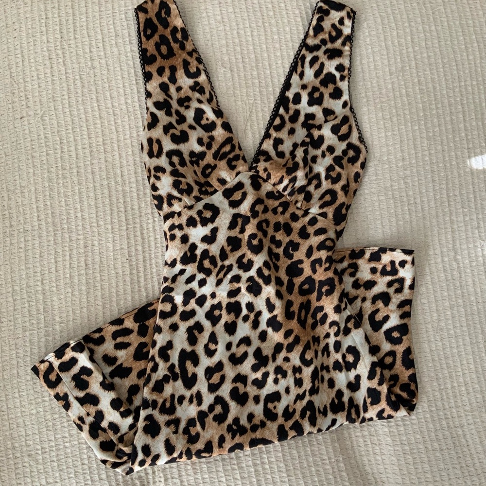 NWT Revolve x Cotton Candy LA Vintage Silky Satin Bias Leopard Mini Slip Dress